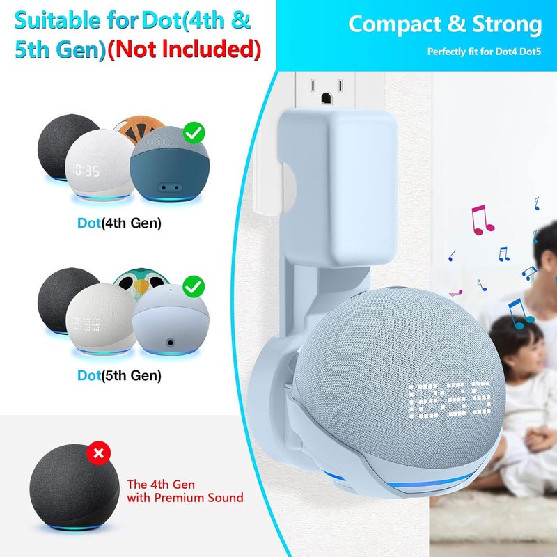 ZUOLACO Wall Mount Holder for Echo Dot 5th Generation, Outlet Hanger Stand for Echo Dot (5th & 4th Gen), Space-Saving Dot Accessories with Built-in Cable Management, Hide Messy Wires, Cloud Blue - Image 2